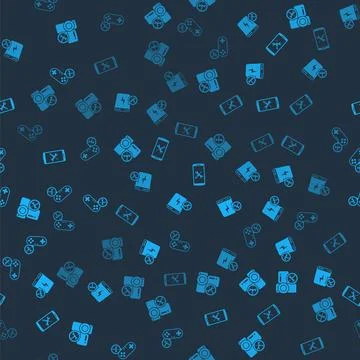 Set Video camera service, Power bank, Smartphone and Gamepad on seamless pattern 스톡 일러스트