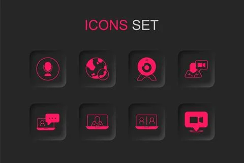 Set Video chat conference, Microphone, Web camera and  icon. Vector Stock Illustration