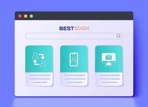 Set Video chat conference, Project team base and Online working icon. Vector Illustrazione stock