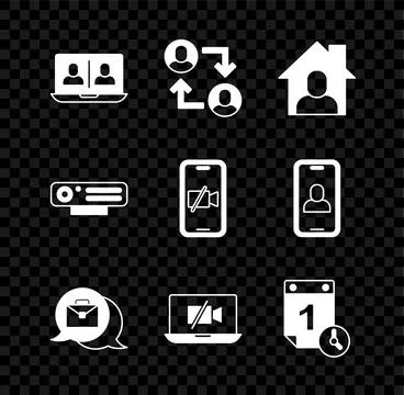 Set Video chat conference, Project team base, Online working, camera Off laptop Illustrazione stock