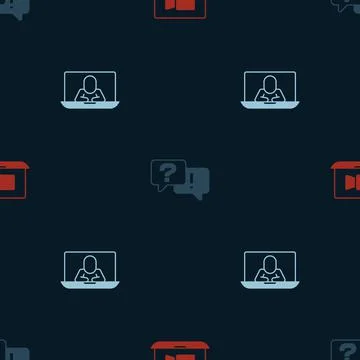 Set Video chat conference, Question and Answer and on seamless pattern. Vector Illustrazione stock