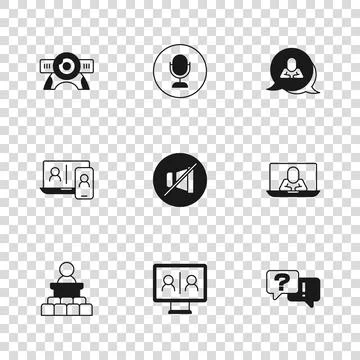 Set Video chat conference, Question and Answer, Mute microphone, Speech bub.. Stock Illustration