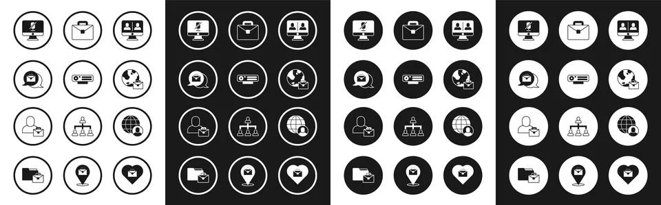Set Video chat conference, Web camera, Online working, Mute microphone computer Stock-Illustration