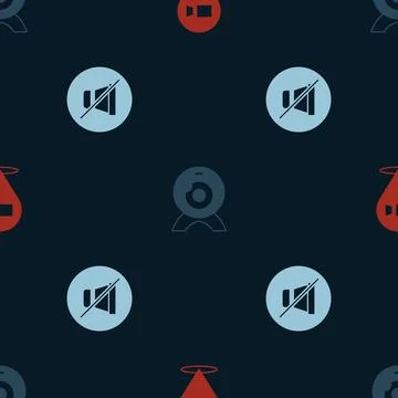 Set Video chat conference, Web camera and Mute microphone on seamless pattern Illustrazione stock