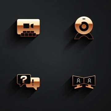 Set Video chat conference, Web camera, Question and Answer and icon with long Stock Illustration