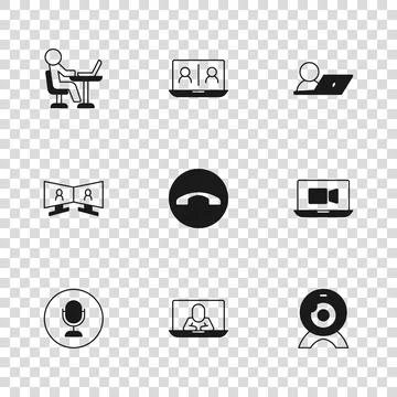 Set Video chat conference, Web camera, Telephone handset, Freelancer,  and .. 스톡 일러스트