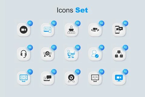 Set Video chat conference, Web camera, Meeting,  and Freelancer icon. Vector 스톡 일러스트