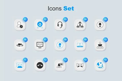 Set Video chat conference, Web camera, Speaker, and Mute microphone icon. V.. Stock Illustration