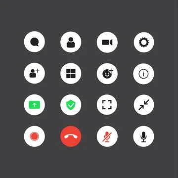 Set of the video chat user interface icons 스톡 일러스트