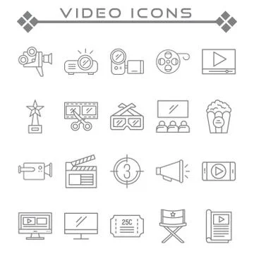 Set of Video Editing Related Vector Line Icons. Stock Illustration