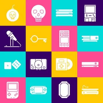 Set Video game console, Ancient key for, Microphone, Bomb ready to explode .. イラスト素材