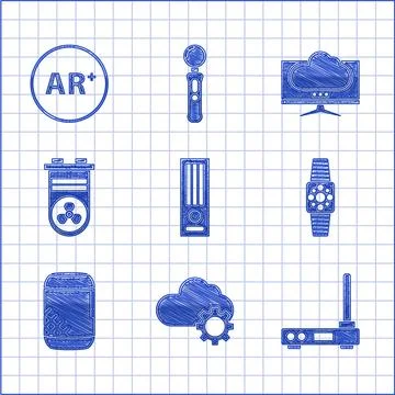 Set Video game console, Cloud technology data transfer and storage, Router wi-fi イラスト素材