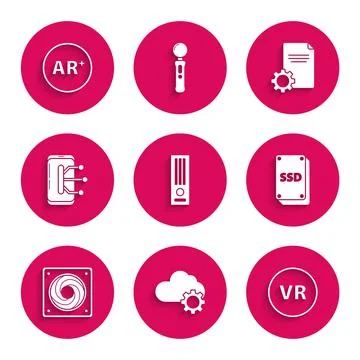 Set Video game console, Cloud technology data transfer and storage, Virtual Stock Illustration