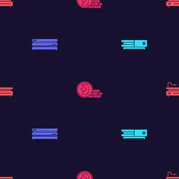 Set Video game console, , Coin for and on seamless pattern. Vector Illustrazione stock