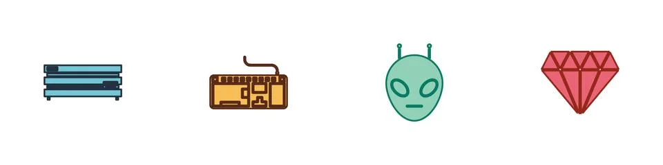Set Video game console, Computer keyboard, Alien and Diamond icon. Vector 스톡 일러스트