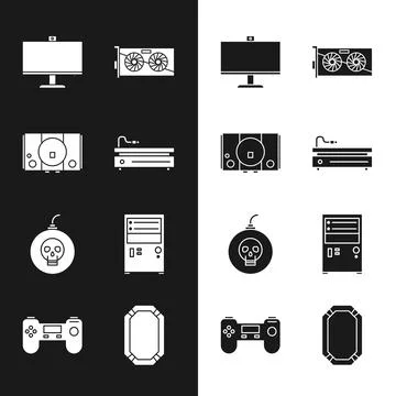 Set Video game console, Computer monitor, graphic card, Bomb ready explode Stock-Illustration