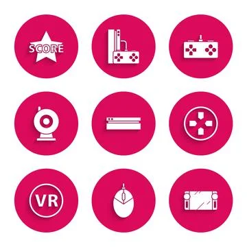 Set Video game console, Computer mouse gaming, Portable video, Gamepad, Vir.. Stock Illustration