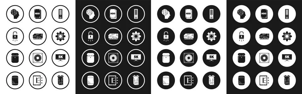 Set Video game console, RAM, random access memory, Lock digital circuit board Illustrazione stock