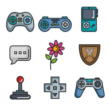 Set video game entertaining items symbols Stock Illustration