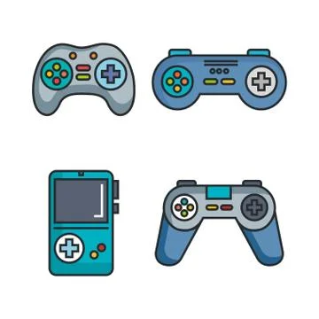 Set video game entertaining items symbols Stock Illustration