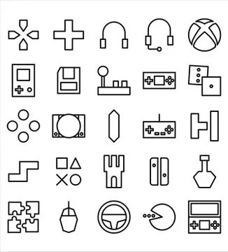 Set of Video Game vector black line icon or illustration. Editable stroke and Stock Illustration