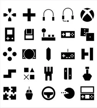 Set of Video Game vector black glyph icon or illustration. Editable stroke an Stock Illustration