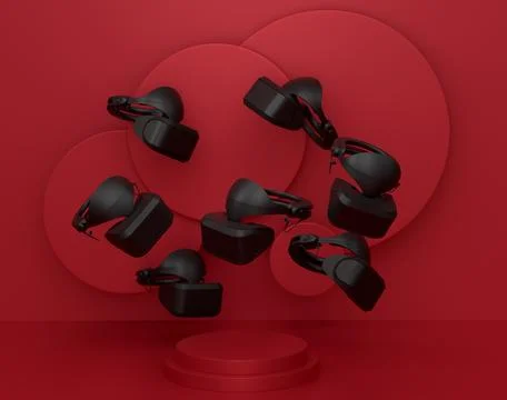 Set of video game VR virtual reality glasses on monochrome podium Stock Illustration