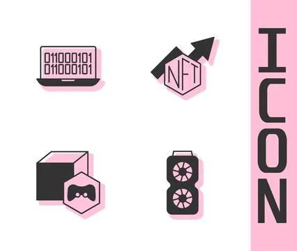 Set Video graphic card, Binary code, NFT Digital crypto art and growth bar .. Illustration