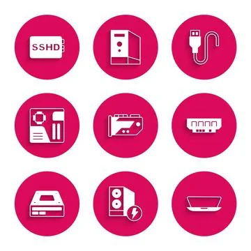 Set Video graphic card, Case of computer, Laptop, RAM, random access memory イラスト素材