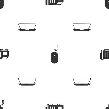Set Video graphic card, Computer mouse and Laptop on seamless pattern. Vector イラスト素材