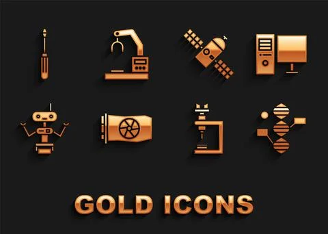 Set Video graphic card, Computer monitor, DNA symbol, Microscope, Robot Stock Illustration