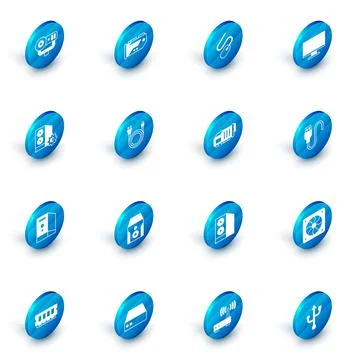 Set Video graphic card, Computer mouse, monitor screen, Case of computer 스톡 일러스트