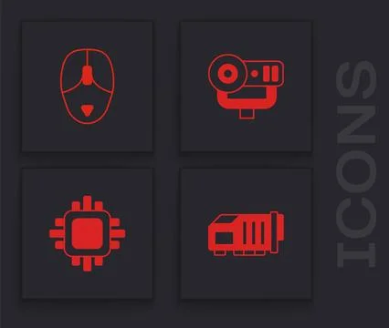 Set Video graphic card, Computer mouse, Web camera and Processor with CPU icon Stockillustratie