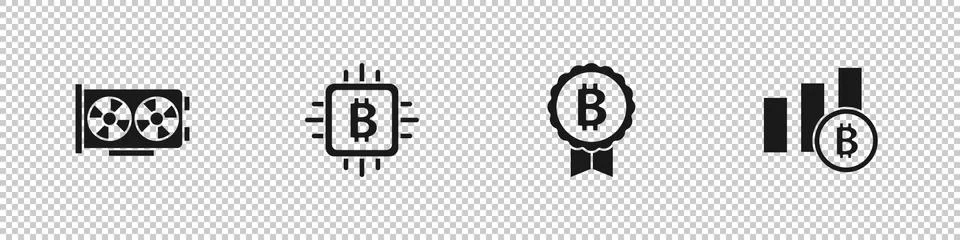 Set Video graphic card, CPU mining farm, Bitcoin and Pie chart infographic 스톡 일러스트