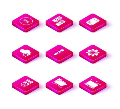 Set Video graphic card, Folder and lock, Cloud technology data transfer storage Stock Illustration