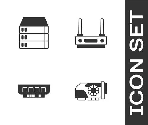 Set Video graphic card, Server, Data, Web Hosting, RAM, random access memory and Stock Illustration