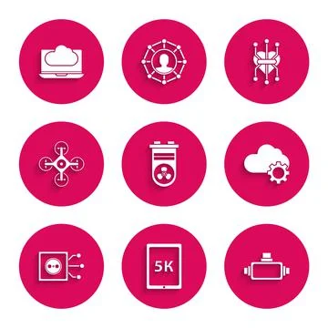 Set Video graphic card, Tablet with text 5k, Virtual reality glasses, Cloud Stock Illustration