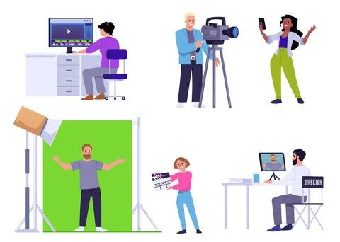 Set of video maker people flat style, vector illustration 스톡 일러스트