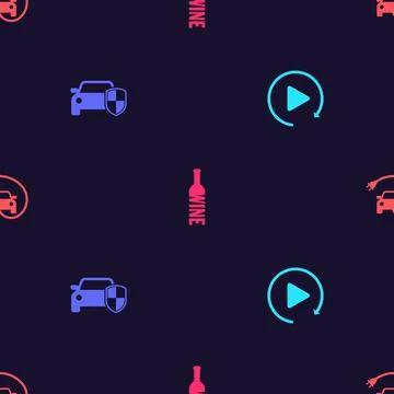 Set Video play button, Car protection or insurance, Bottle of wine and Electric Stock Illustration