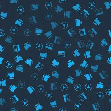 Set Video play button, FTP folder, Calendar and sync refresh on seamless pattern 스톡 일러스트
