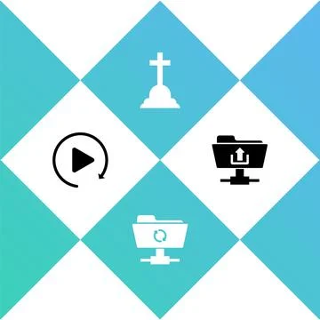 Set Video play button, FTP sync refresh, Tombstone with cross and folder upload Illustrazione stock
