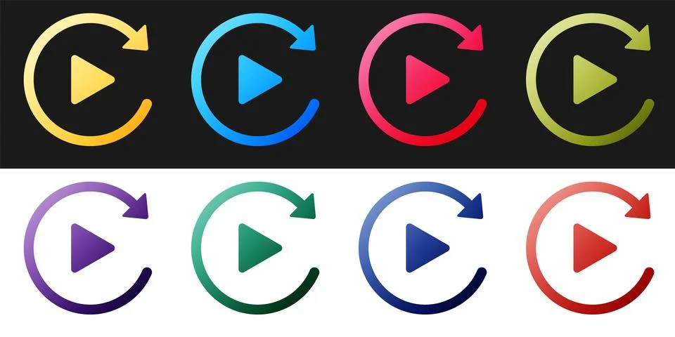 Set Video play button like simple replay icon isolated on black and white イラスト素材