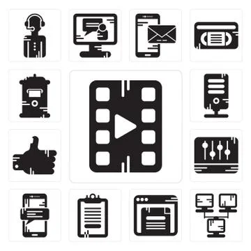 Set of Video player, Network, Browser, Clipboard, Smartphone, Levels, Like, S Illustrazione stock gratuita