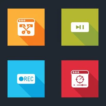 Set Video recorder or editor, Pause button, Record and Online play video icon Stock Illustration