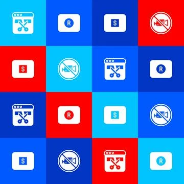 Set Video recorder or editor, Record button, Stop media and Prohibition no video Stock Illustration