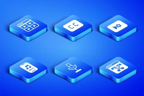 Set Video recorder or editor, Music playlist, Microphone, player, Subtitles and Stock Illustration