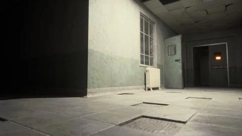 Set up view of dark room abandoned in the Psychiatric Hospital Ilustração Stock