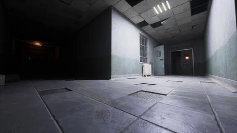Set up view of dark room abandoned in the Psychiatric Hospital Ilustración de archivo