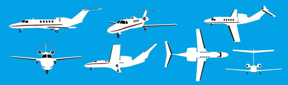 Set of views of the private jet Stock Illustration