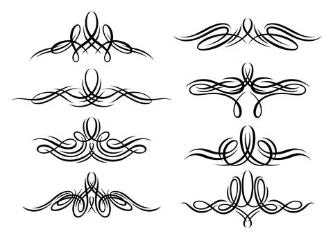 Set of vignette curl elements. Decorative calligraphic dividers or corners. Stock Illustration